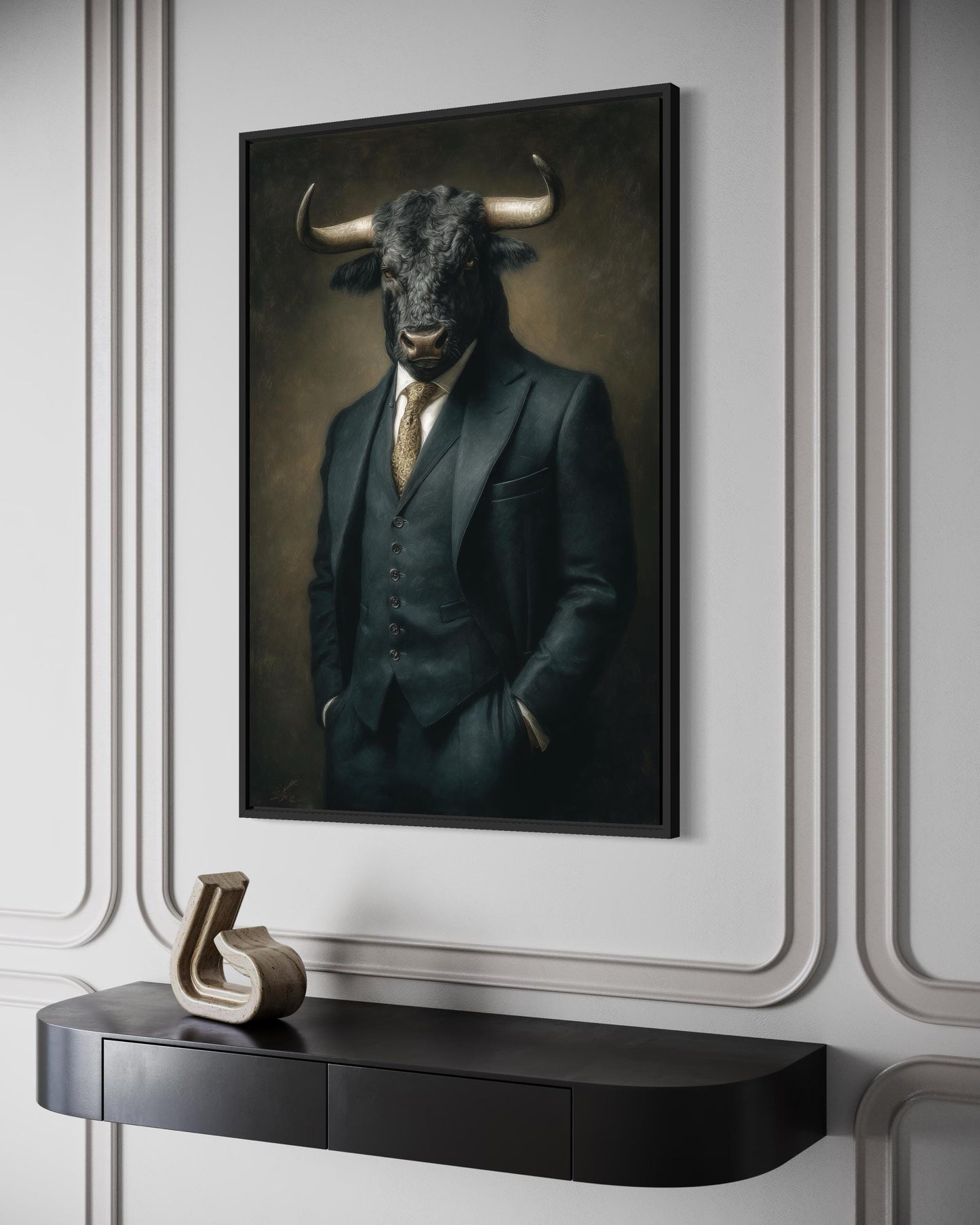 Bull In Suit Canvas - Powerful Boss Office Wall Art | Masculine Business Decor