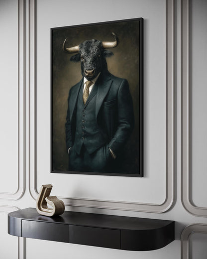 Bull In Suit Canvas - Powerful Boss Office Wall Art | Masculine Business Decor