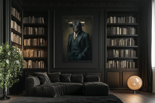 Bull In Suit Canvas - Powerful Boss Office Wall Art | Masculine Business Decor