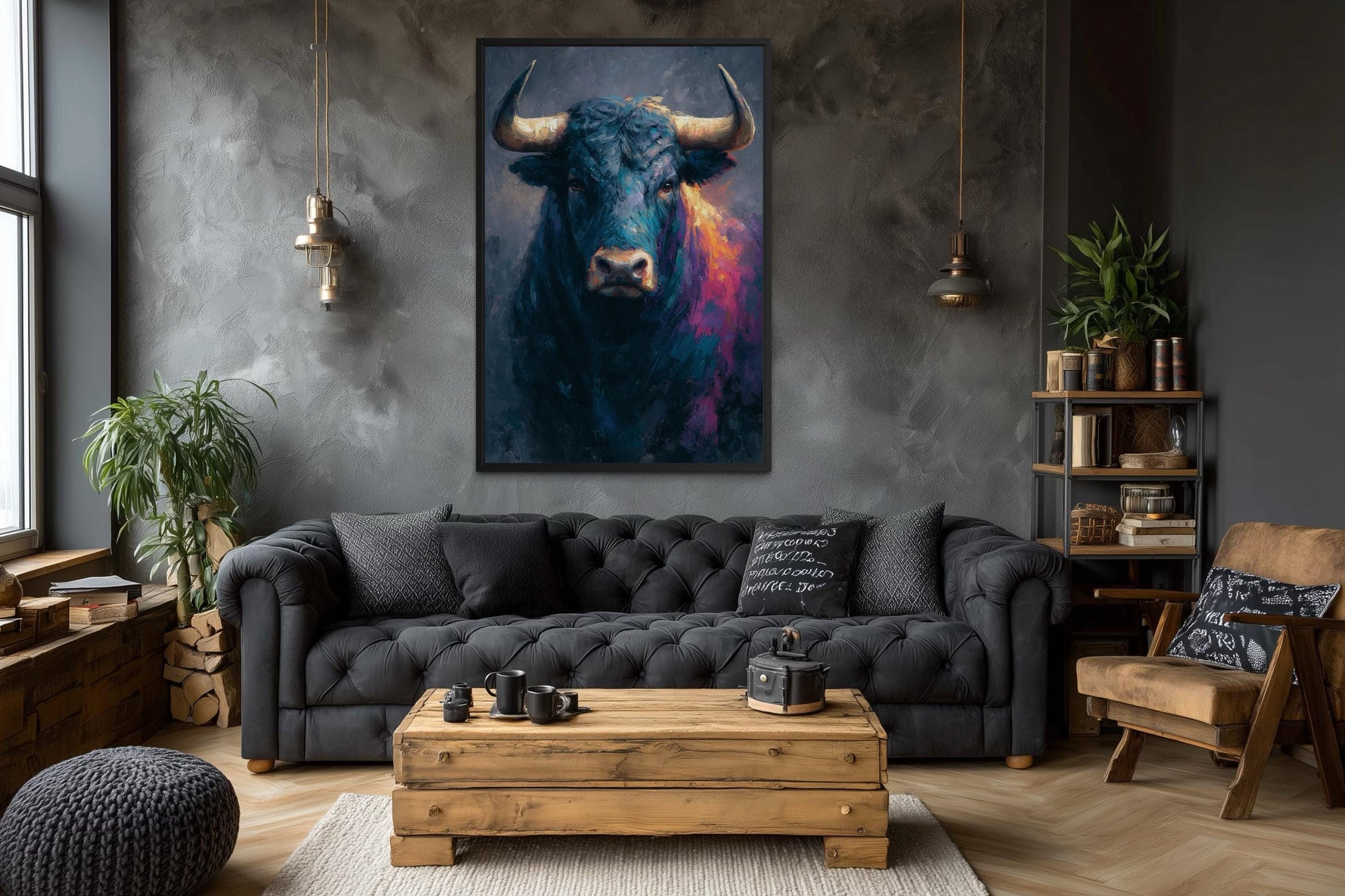 Bull Wall Art – Modern Bull Painting Canvas | Bold Masculine Statement Artwork