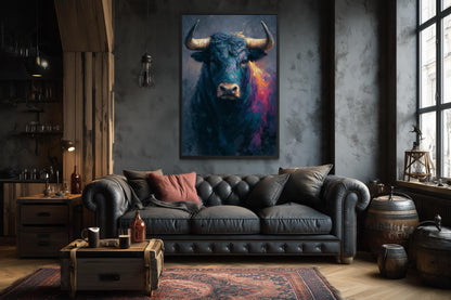 Bull Wall Art – Modern Bull Painting Canvas | Bold Masculine Statement Artwork