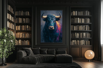 Bull Wall Art – Modern Bull Painting Canvas | Bold Masculine Statement Artwork