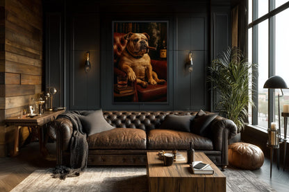 Bulldog Drinking Whiskey and Smoking Cigar Canvas Wall Art