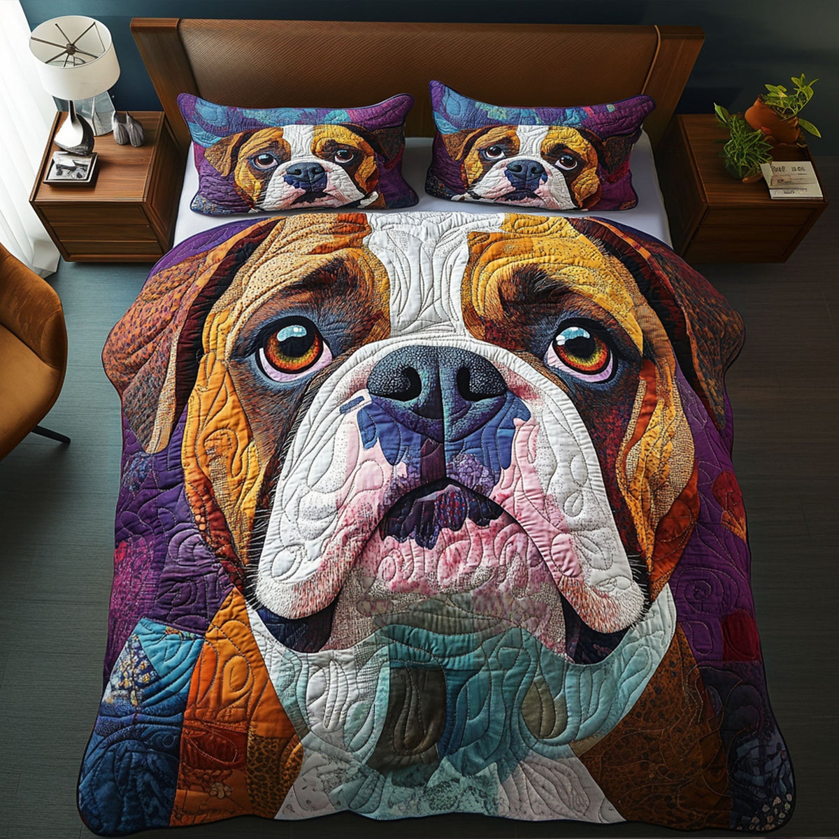 Bulldog Bliss 3-Piece Quilted Bedding Set - Single (59" x 70")