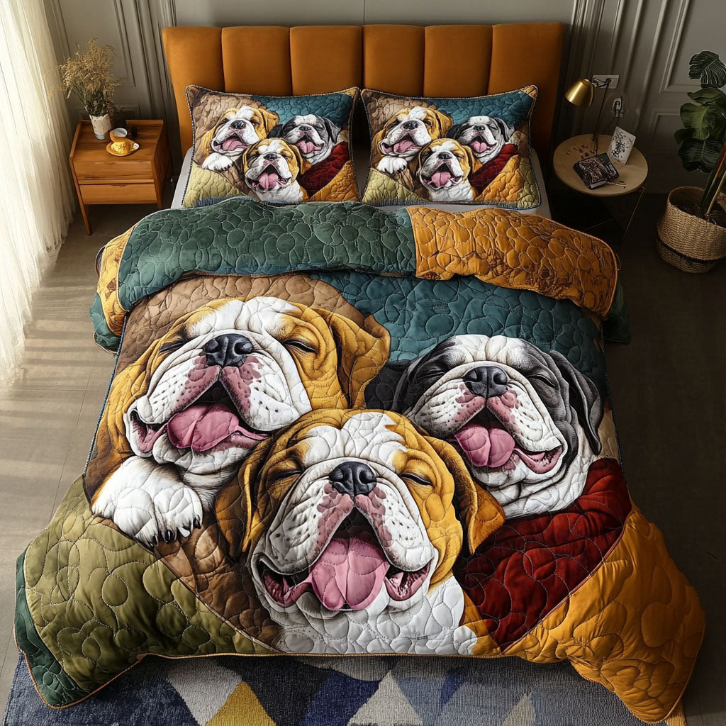 Bulldog Dreaming 3-Piece Quilted Bedding Set - Single (59" x 70")