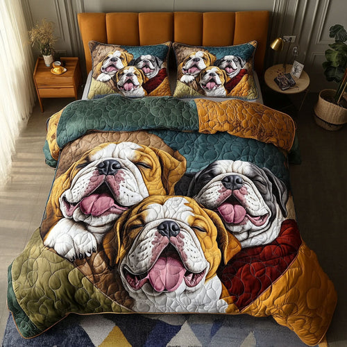 Bulldog Dreaming 3-Piece Quilted Bedding Set - Single (59" x 70")