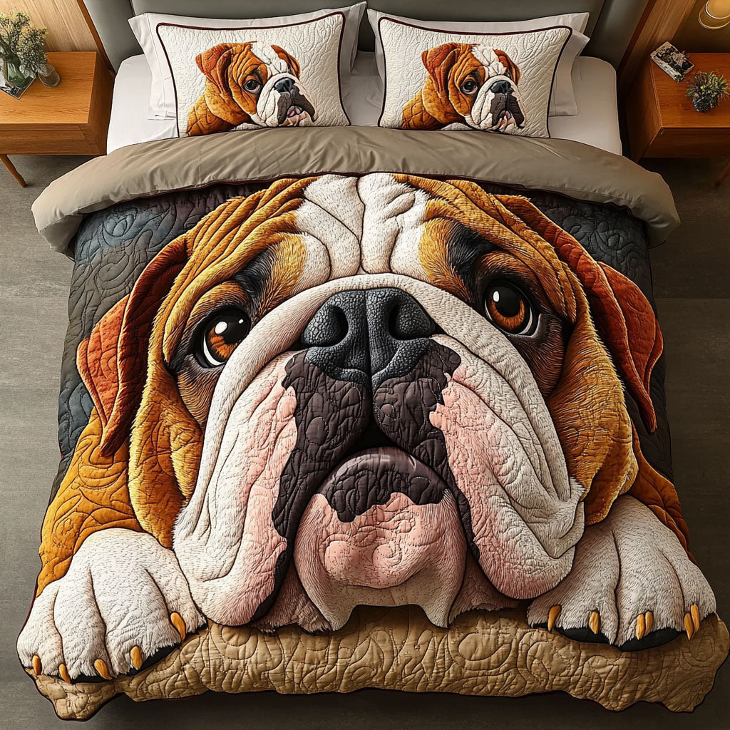 Bulldog Eyes 3-Piece Quilted Bedding Set - Single (59" x 70")