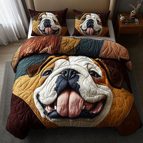 Bulldog Fun 3-Piece Quilted Bedding Set - Single (59" x 70")