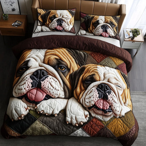 Bulldog Snuggle 3-Piece Quilted Bedding Set - Single (59" x 70")