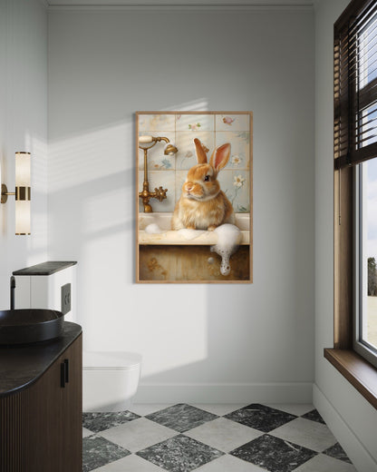 Bunny In The Bathtub Framed Canvas Wall Art