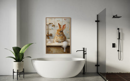Bunny In The Bathtub Framed Canvas Wall Art