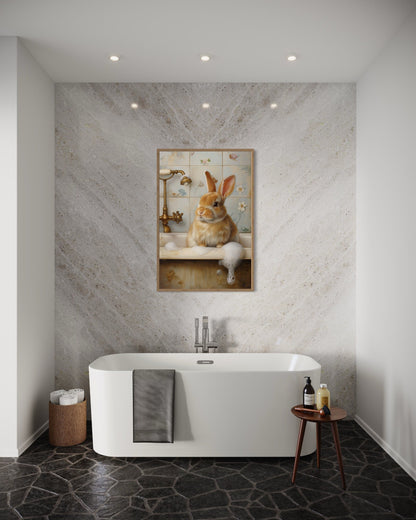 Bunny In The Bathtub Framed Canvas Wall Art