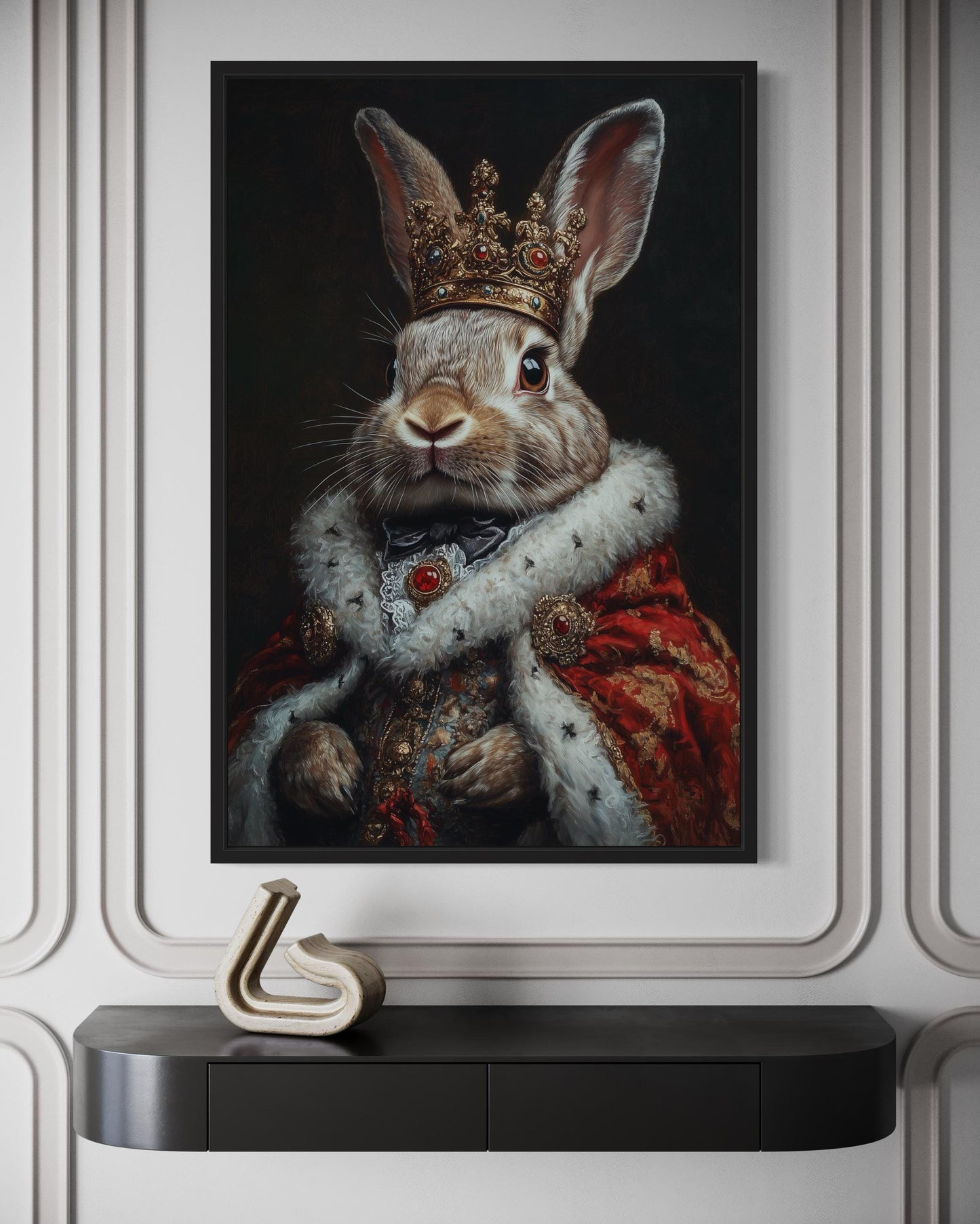 Bunny King In Crown Victorian Portrait Canvas Print, Dark Academia