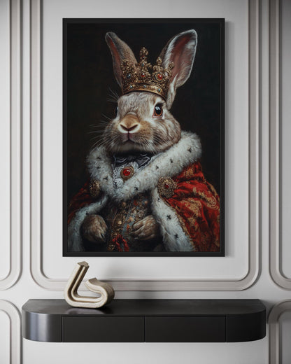 Bunny King In Crown Victorian Portrait Canvas Print, Dark Academia