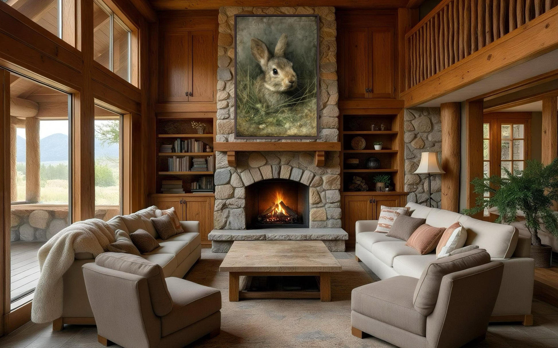 Bunny Wall Art - Vintage Rabbit Portrait on Canvas with Floating Frame Option