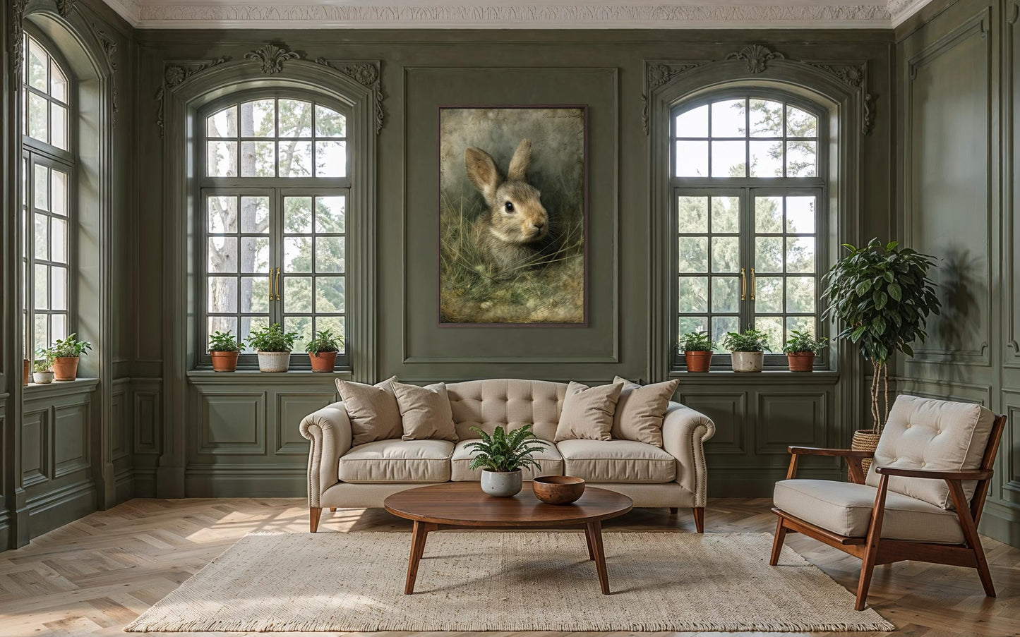 Bunny Wall Art - Vintage Rabbit Portrait on Canvas with Floating Frame Option