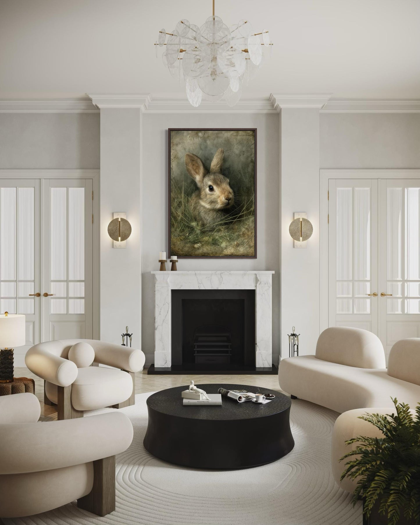 Bunny Wall Art - Vintage Rabbit Portrait on Canvas with Floating Frame Option