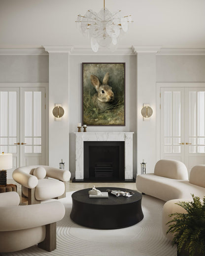 Bunny Wall Art - Vintage Rabbit Portrait on Canvas with Floating Frame Option