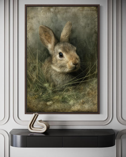 Bunny Wall Art - Vintage Rabbit Portrait on Canvas with Floating Frame Option