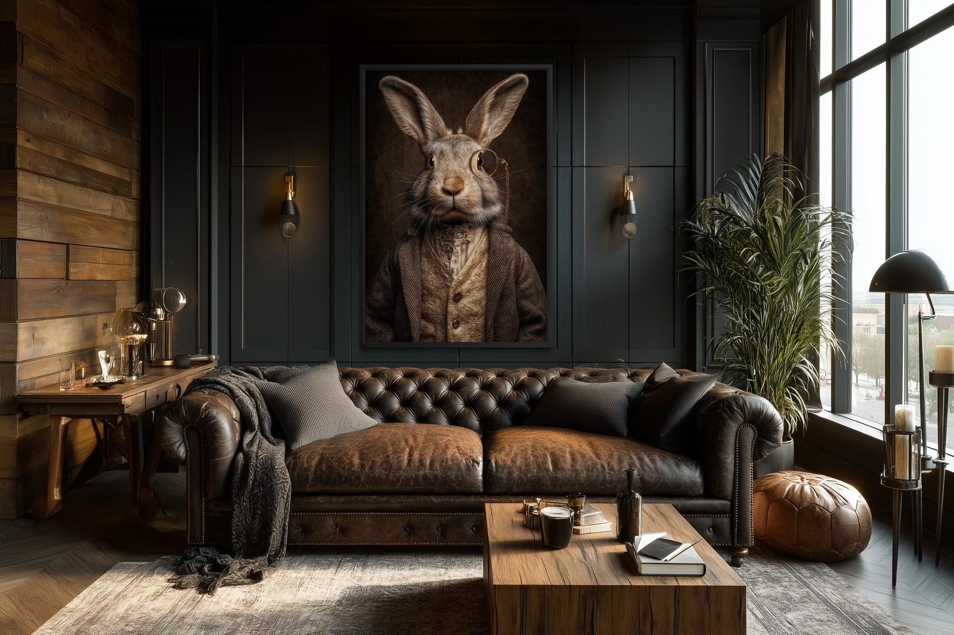 Bunny With Monocle Framed Canvas Wall Art