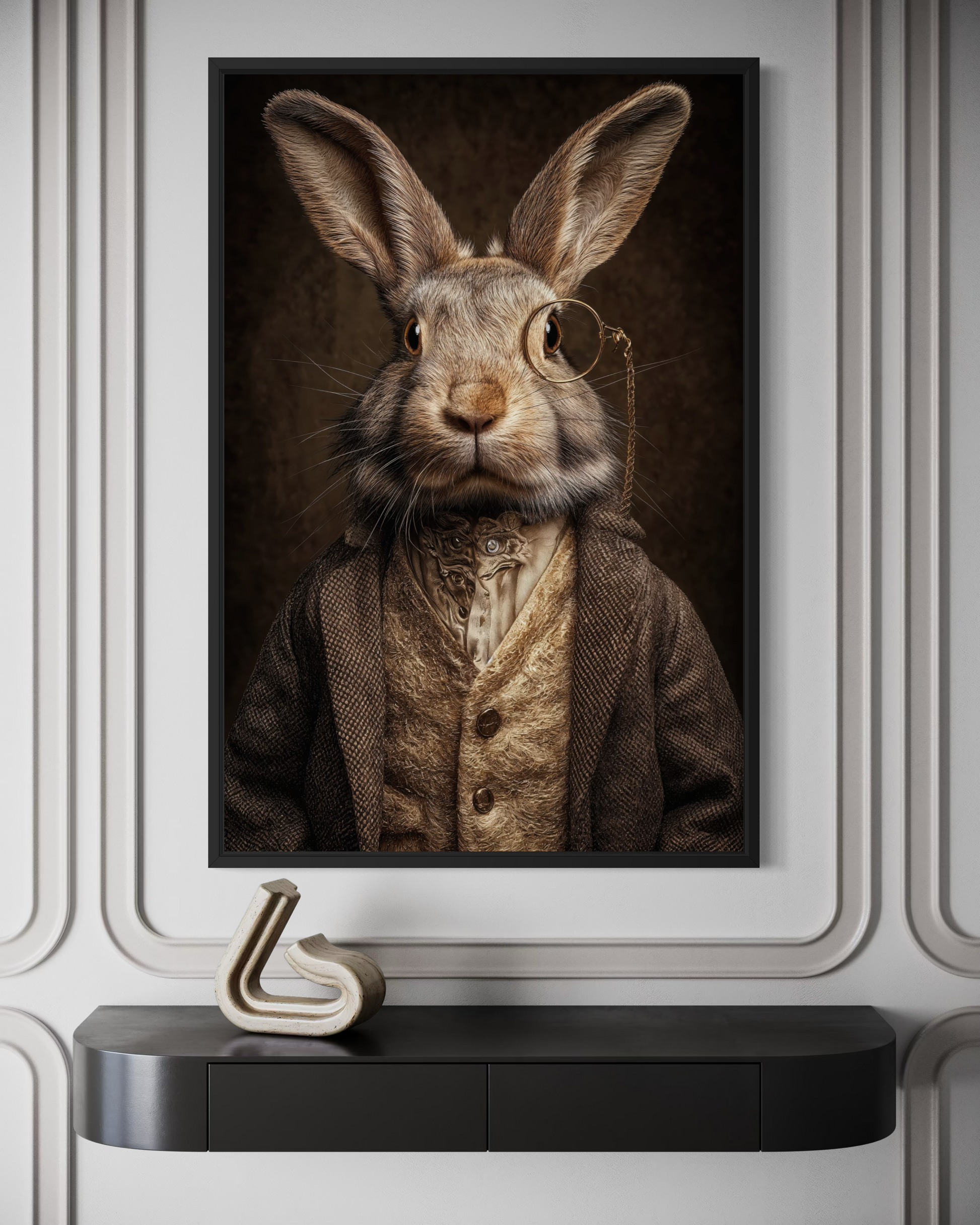 Bunny With Monocle Framed Canvas Wall Art