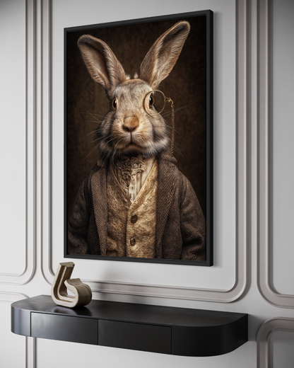 Bunny With Monocle Framed Canvas Wall Art