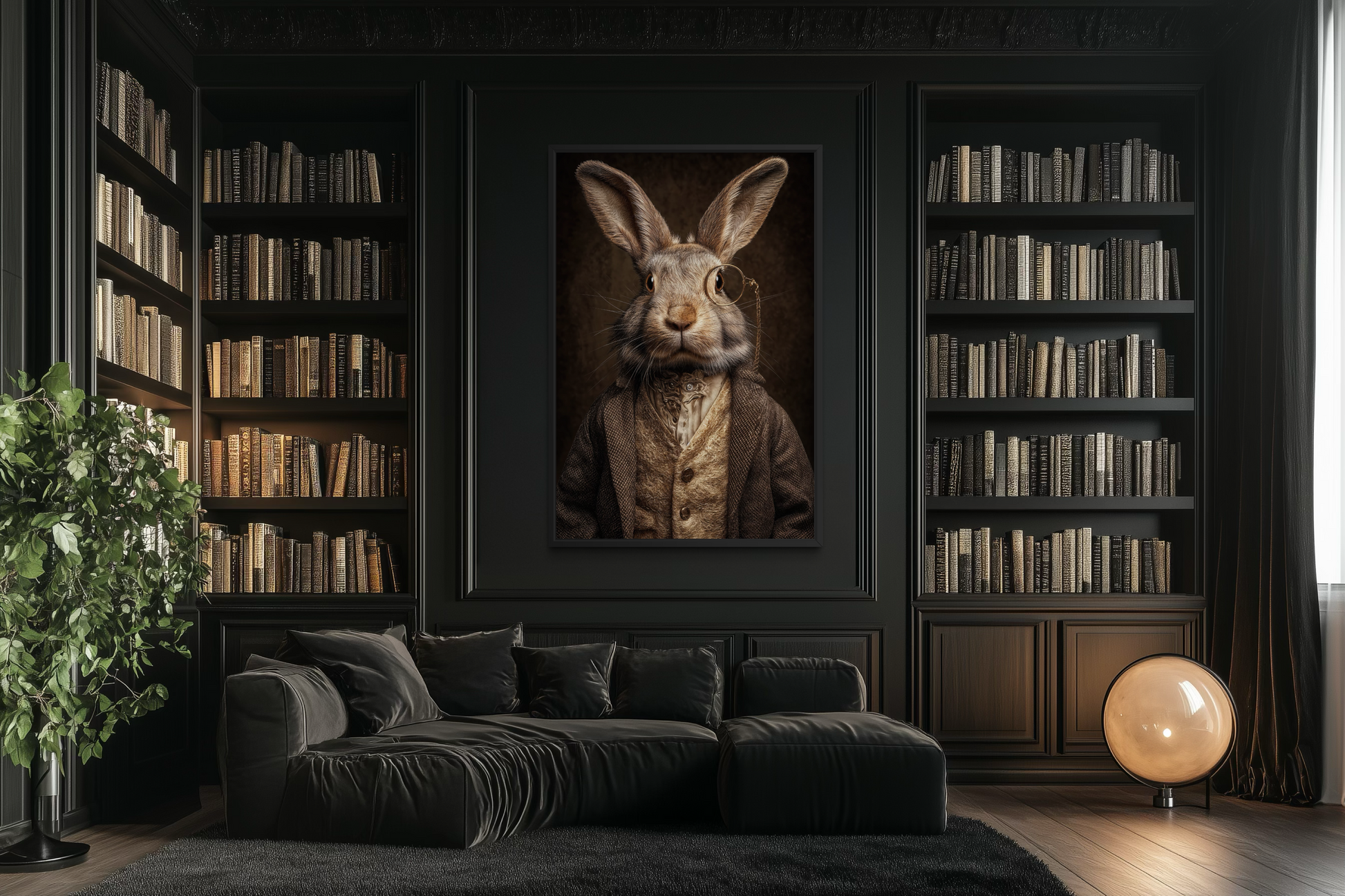 Bunny With Monocle Framed Canvas Wall Art