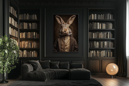 Bunny With Monocle Framed Canvas Wall Art