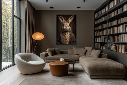 Bunny With Monocle Framed Canvas Wall Art