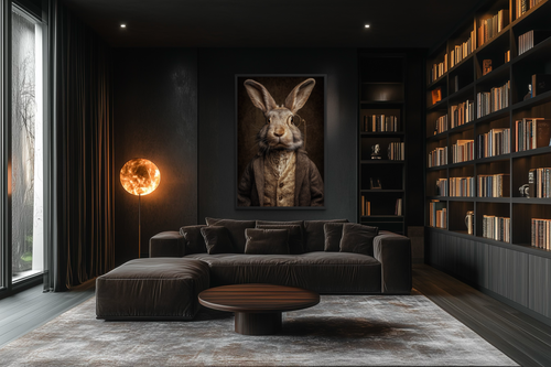 Bunny With Monocle Framed Canvas Wall Art