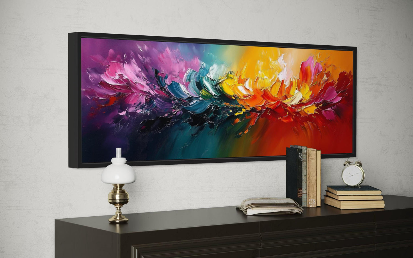 Burst of Color Long Horizontal Rainbow Canvas Wall Art