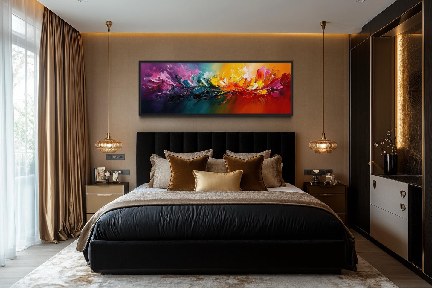 Burst of Color Long Horizontal Rainbow Canvas Wall Art