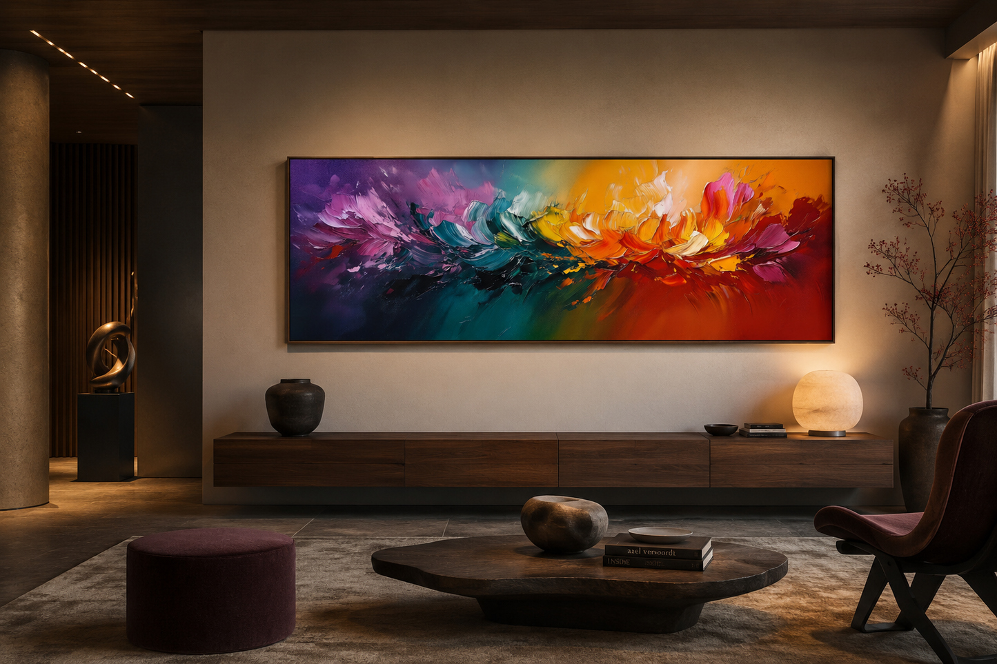 Burst of Color Long Horizontal Rainbow Canvas Wall Art