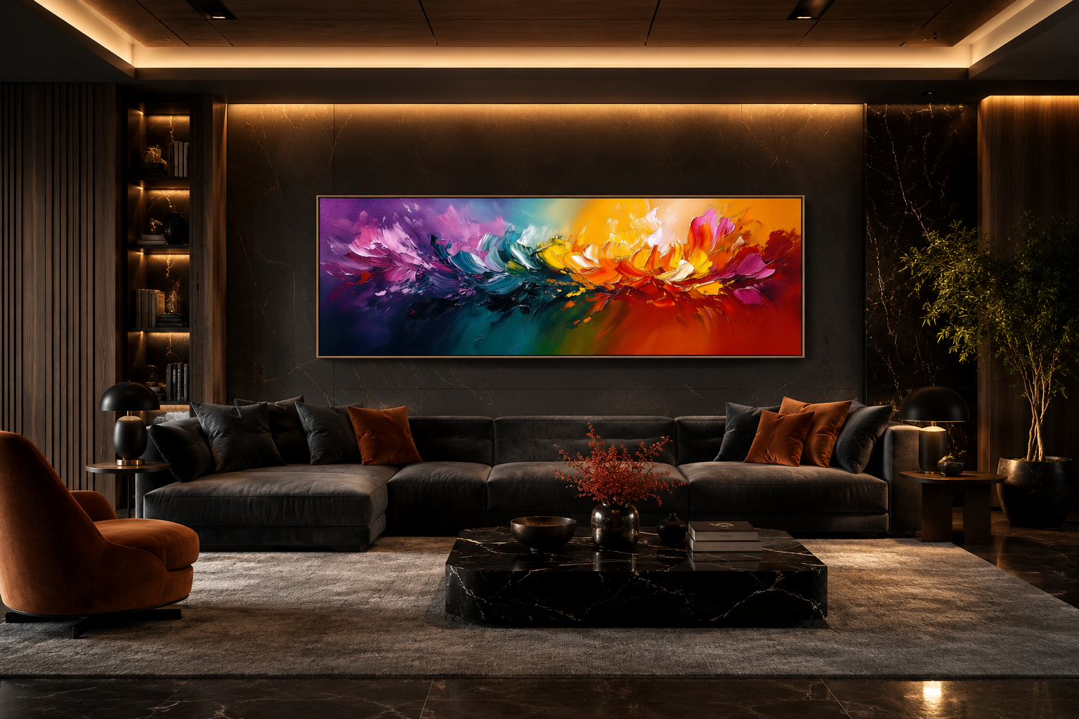 Burst of Color Long Horizontal Rainbow Canvas Wall Art