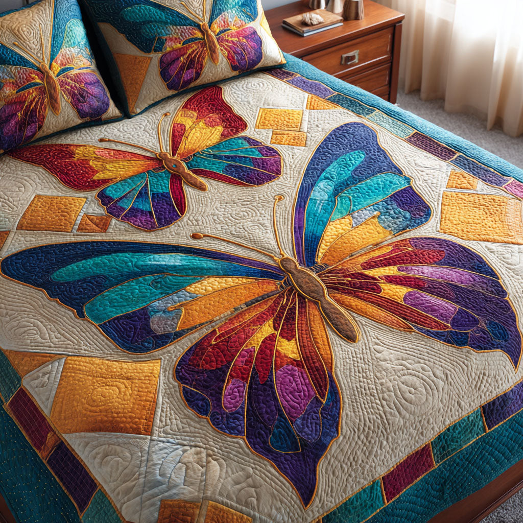 Butterfly Dream 3-Piece Quilted Bedding Set - Single (59" x 70")