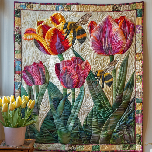 Buzzing Beauty Floral Quilted Blanket - Throw (55" x 60")