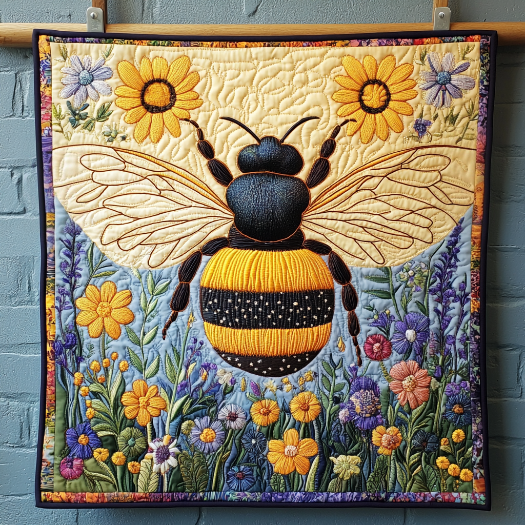 Buzzing Blooms Quilted Blanket - Throw (55" x 60")
