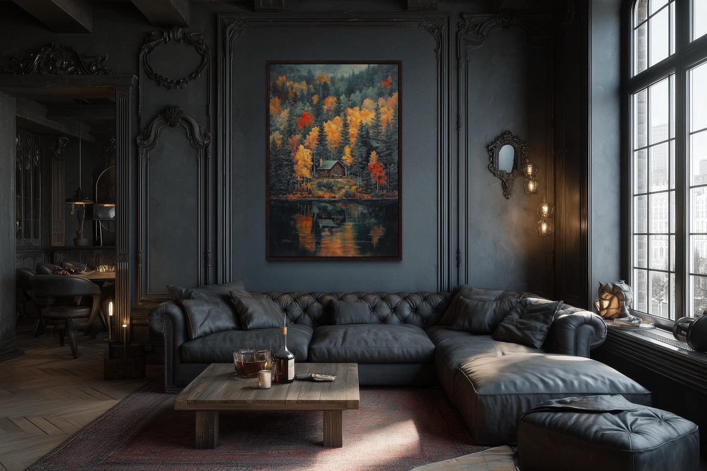 Cabin In The Woods Autumn Canvas Wall Art