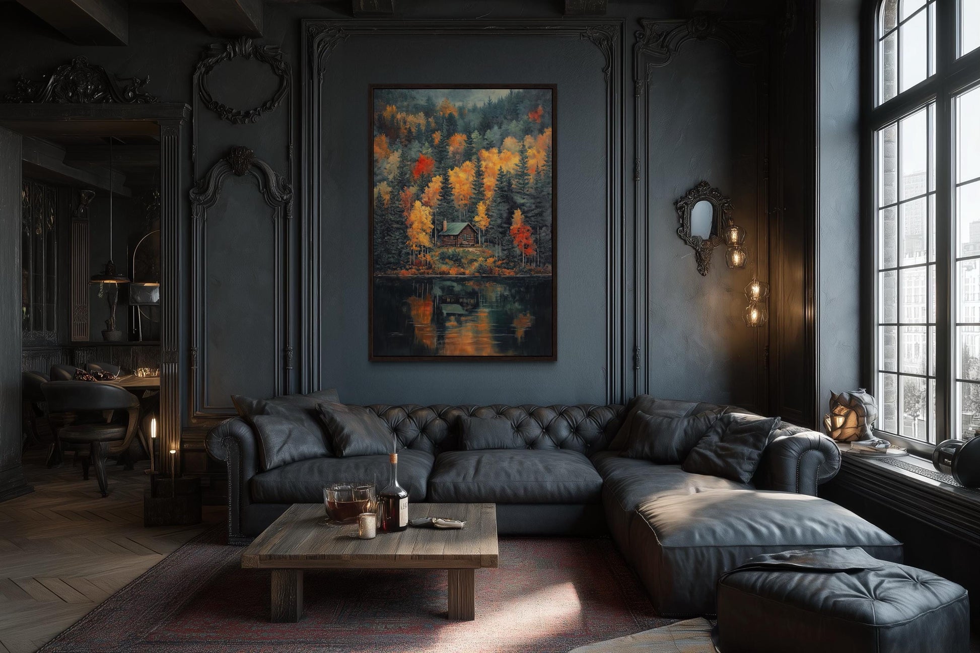 Cabin In The Woods Autumn Canvas Wall Art