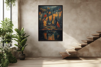 Cabin In The Woods Autumn Canvas Wall Art