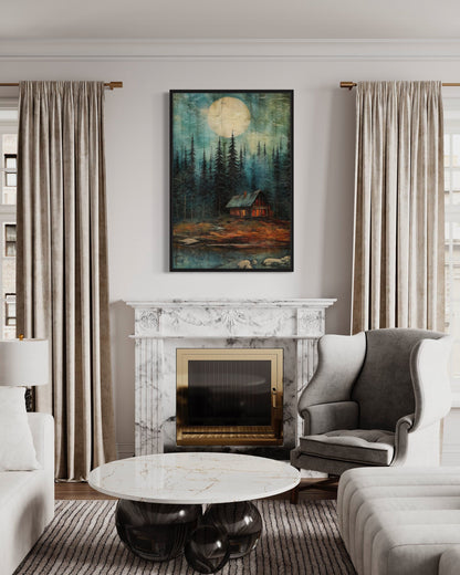 Cabin In The Woods Framed Canvas Wall Art