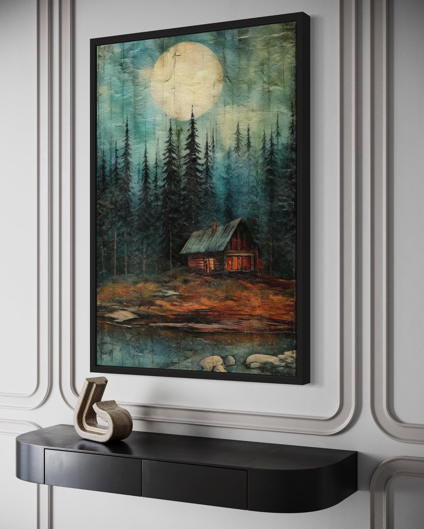 Cabin In The Woods Framed Canvas Wall Art