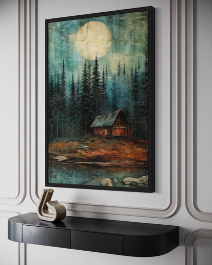 Cabin In The Woods Framed Canvas Wall Art