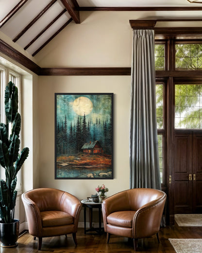 Cabin In The Woods Framed Canvas Wall Art
