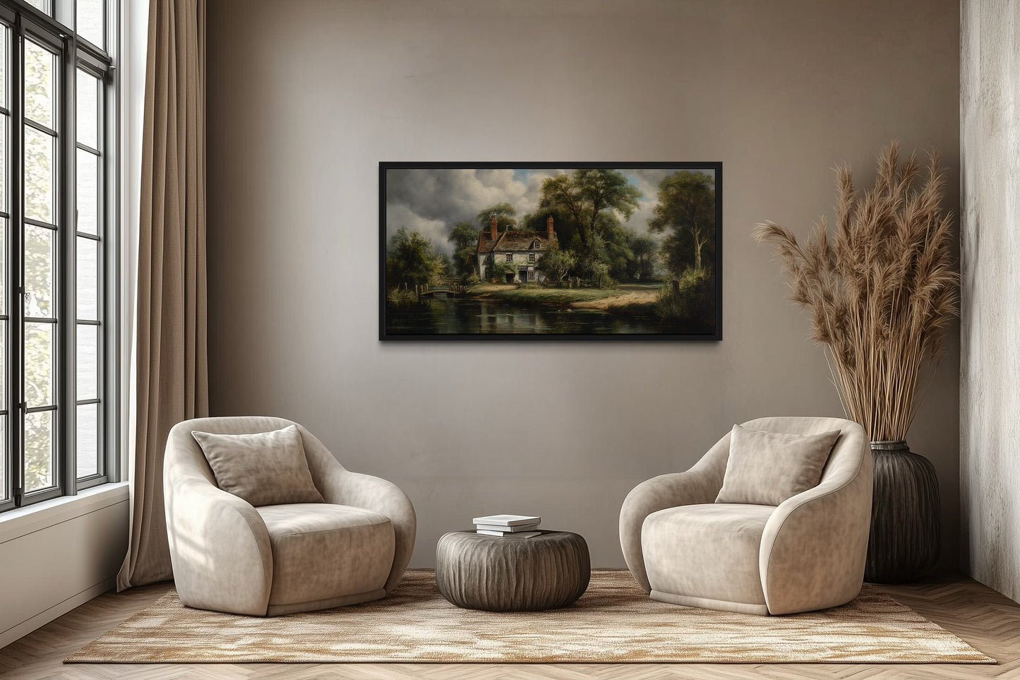 Cabin On The Lake Rustic Lake House Framed Canvas Wall Art
