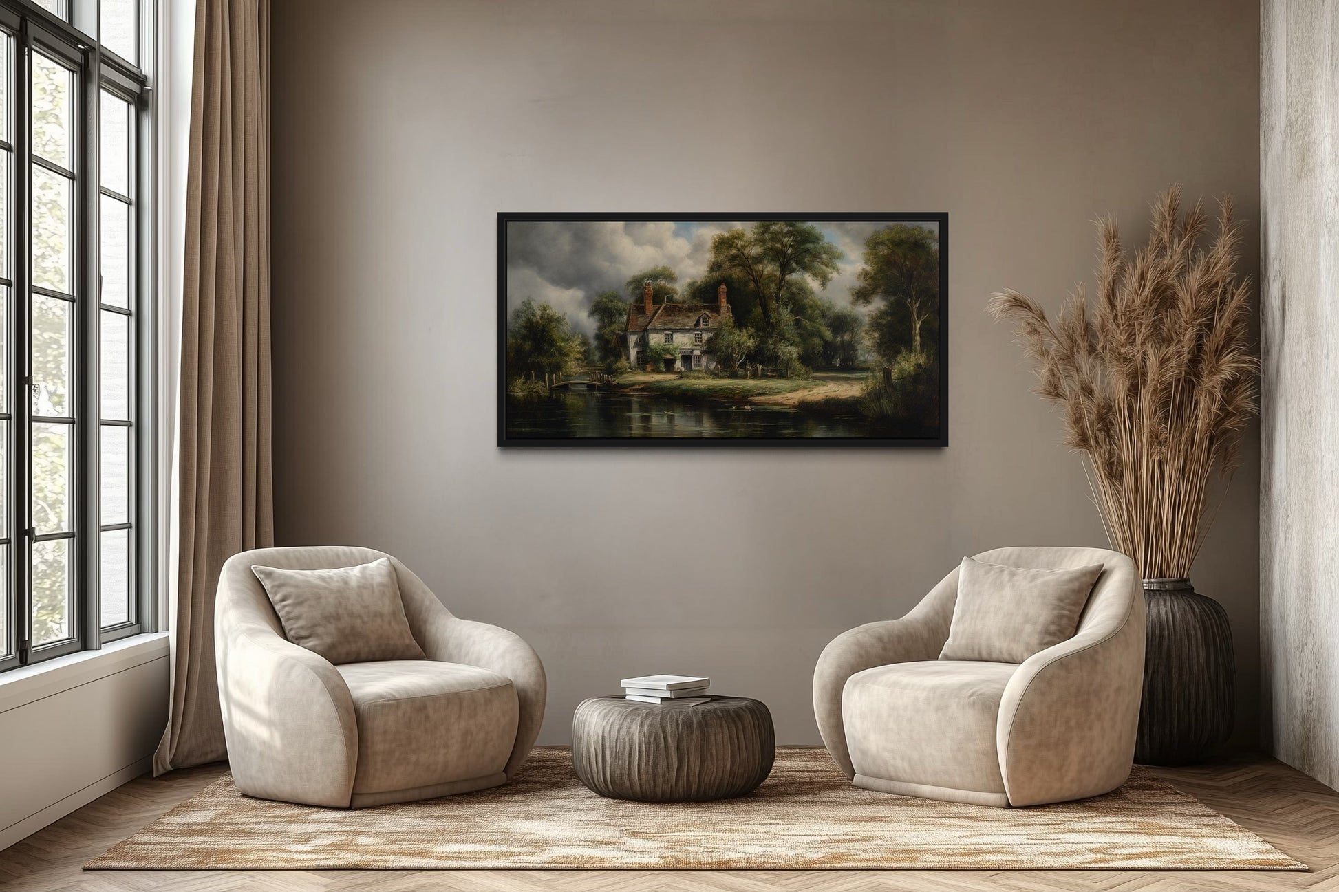 Cabin On The Lake Rustic Lake House Framed Canvas Wall Art