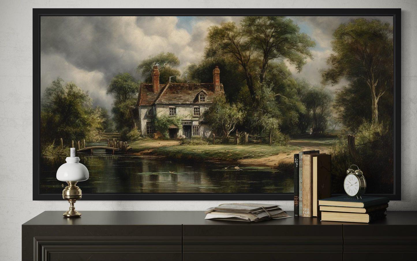 Cabin On The Lake Rustic Lake House Framed Canvas Wall Art