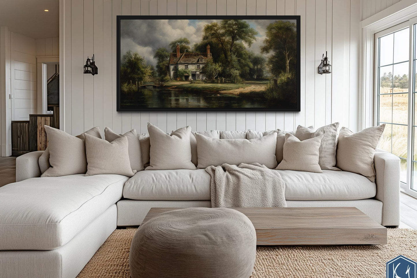 Cabin On The Lake Rustic Lake House Framed Canvas Wall Art