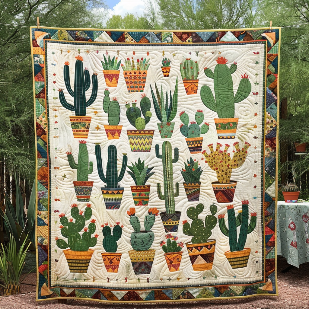 Cacti Collection Quilted Blanket - Throw (55" x 60")