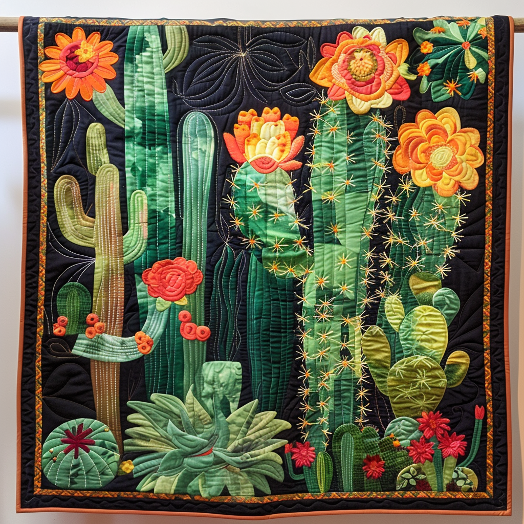 Cacti Crest Quilted Blanket - Throw (55" x 60")